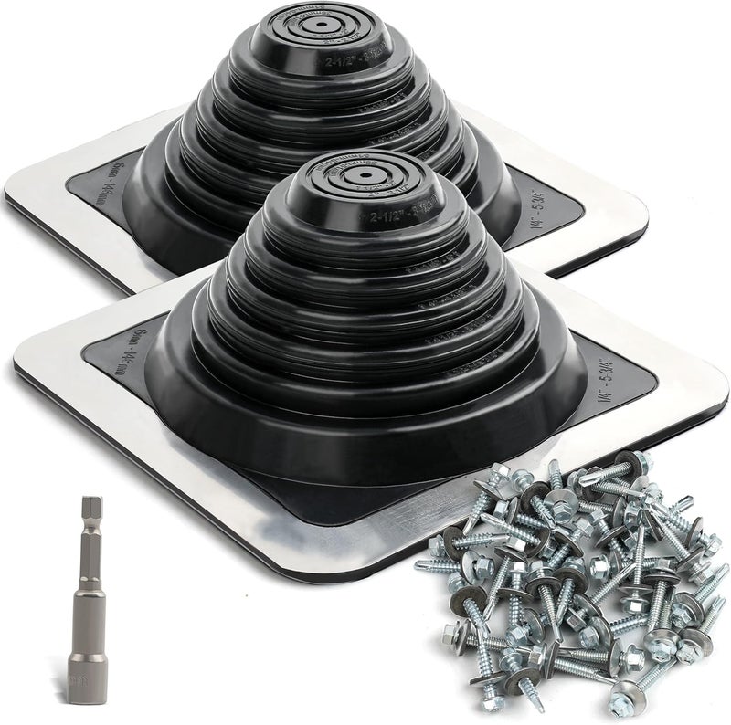 Aothotop #3 High Temp Silicone Metal Roof Pipe Flashing Boot - Roof Vent Boot for Pipe OD 1/4" to 5-3/4" - Roof Vent Cover for Stove Pipe, Chimney, &Plumbing Vents with Roofing Screws & Hex Socket 2PACK - Image 1